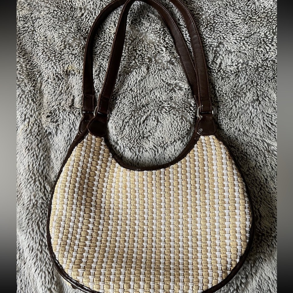 The Sak Crocheted Knit & Brown Leather Hobo Shoulder bag